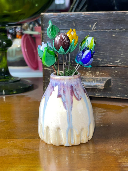 Ceramic Vase and Glass Flowers