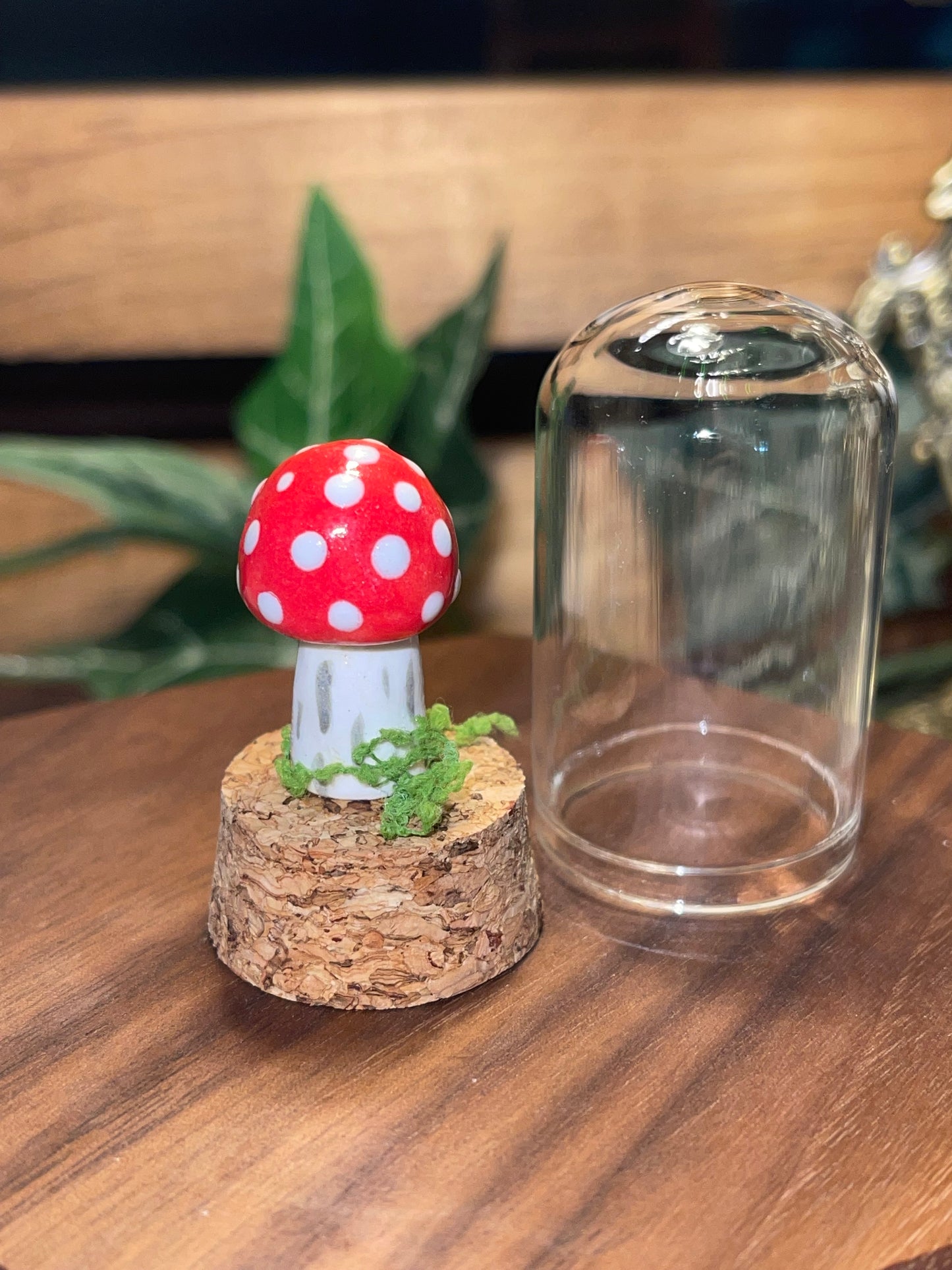 Ceramic Mushroom in a Glass Dome