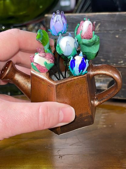 Watering Can and Glass Flowers