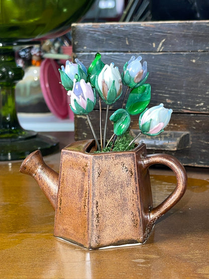 Watering Can and Glass Flowers