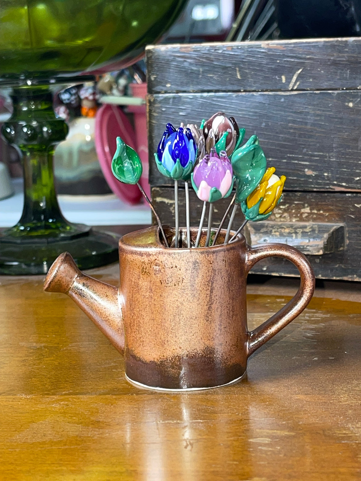 Watering Can and Glass Flowers