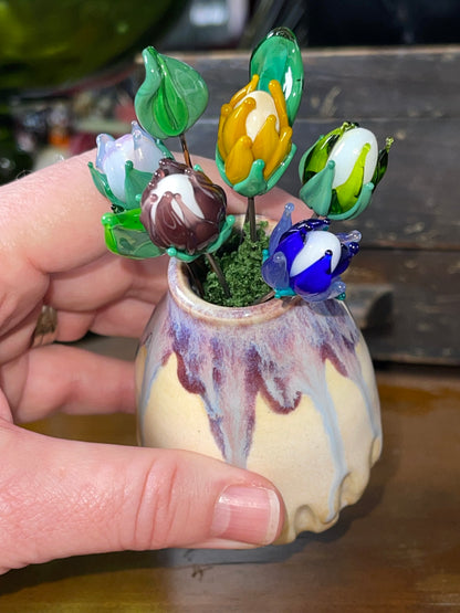 Ceramic Vase and Glass Flowers