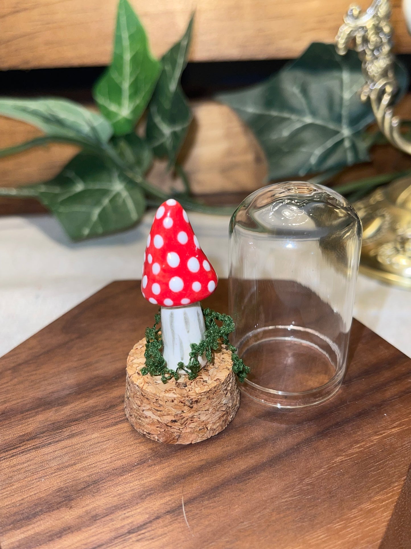 Ceramic Mushroom in a Glass Dome