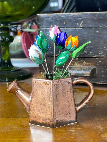 Watering Can and Glass Flowers