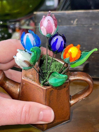 Watering Can and Glass Flowers
