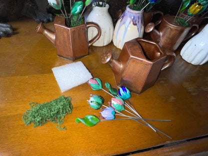 Watering Can and Glass Flowers